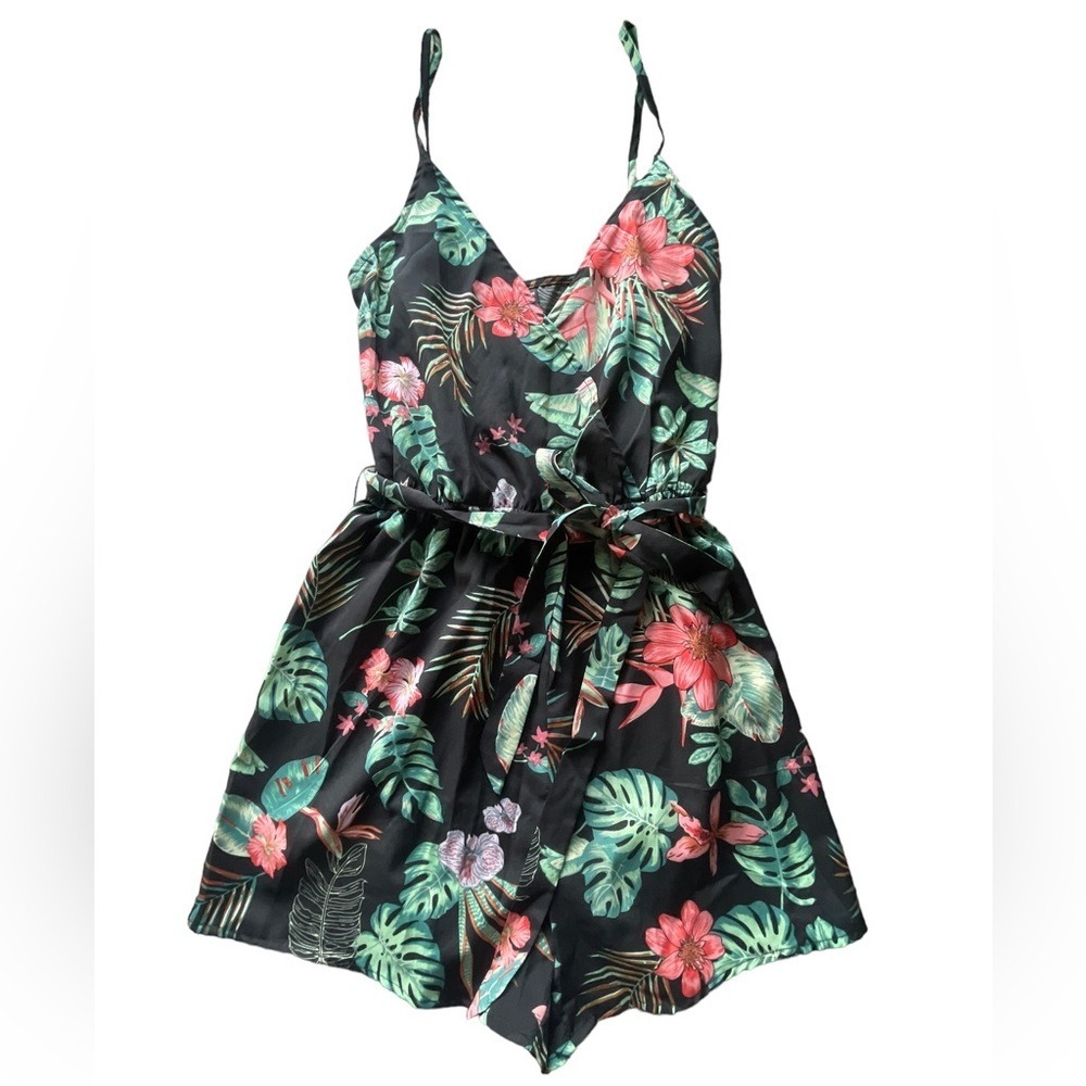Shein Tropical Floral Spaghetti Strap Romper Size M